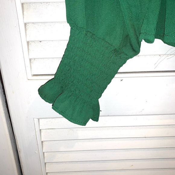 H&M Mock Neck Sheer Chiffon long sleeve Blouse green - Picture 5 of 10